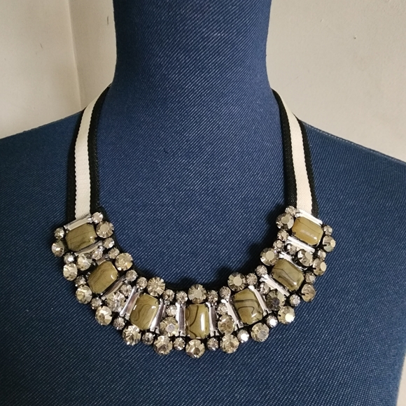 Unique Statement Web Strap Necklace with Crystals and Faux Stones - Picture 6 of 8